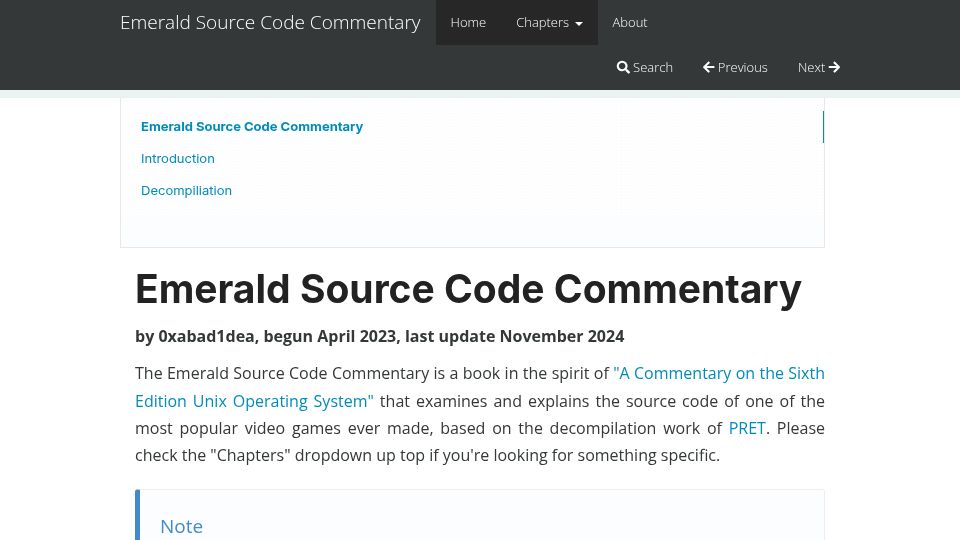 Screenshot of 0xabad1dea.github.io: Emerald Source Code Commentary