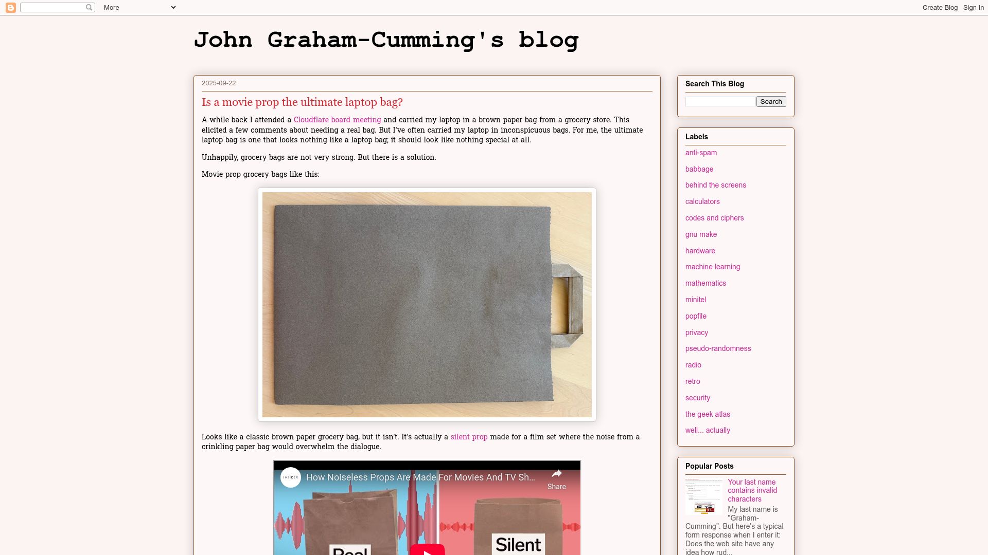 Screenshot of blog.jgc.org: Is a movie prop the ultimate laptop bag?