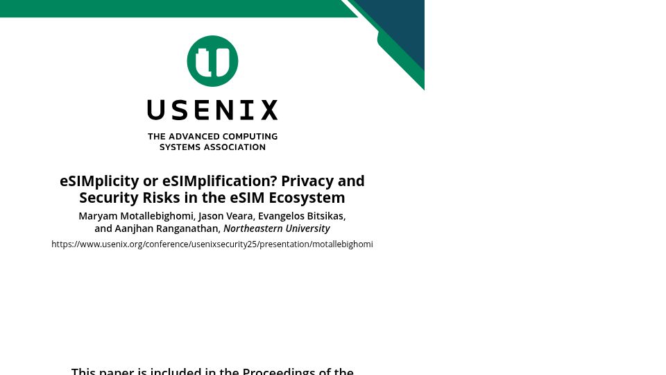Screenshot of usenix.org: Privacy and Security Risks in the eSIM Ecosystem [pdf]