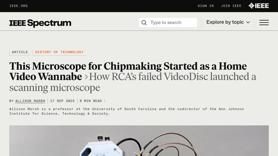 Screenshot of spectrum.ieee.org: RCA VideoDisc's Legacy: Scanning Capacitance Microscope