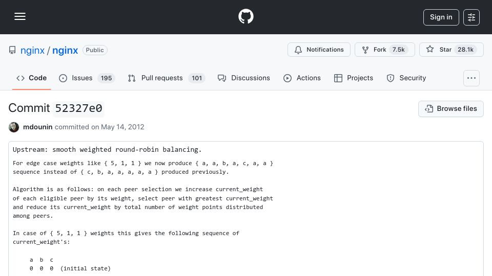 Screenshot of github.com: Smooth weighted round-robin balancing