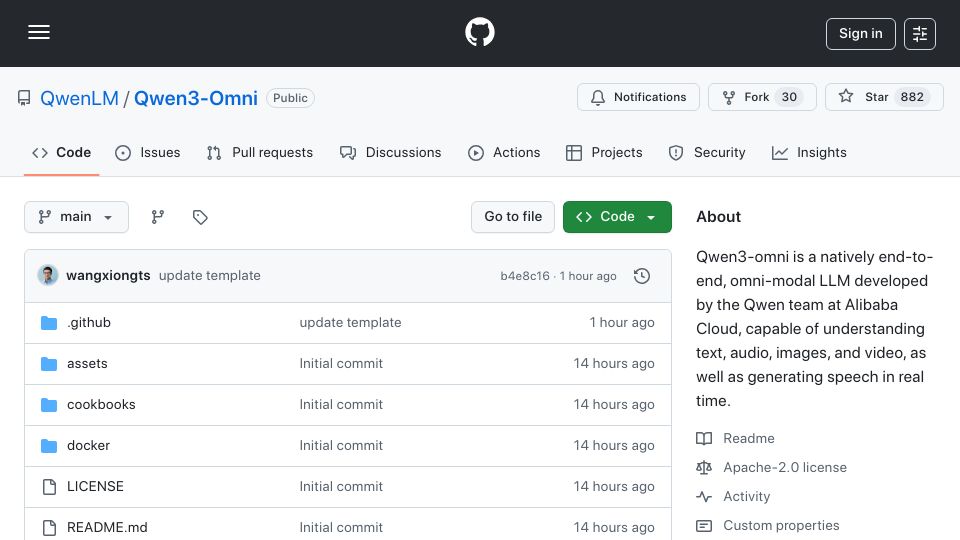 Screenshot of github.com: Qwen3-Omni: Native Omni AI model for text, image and video