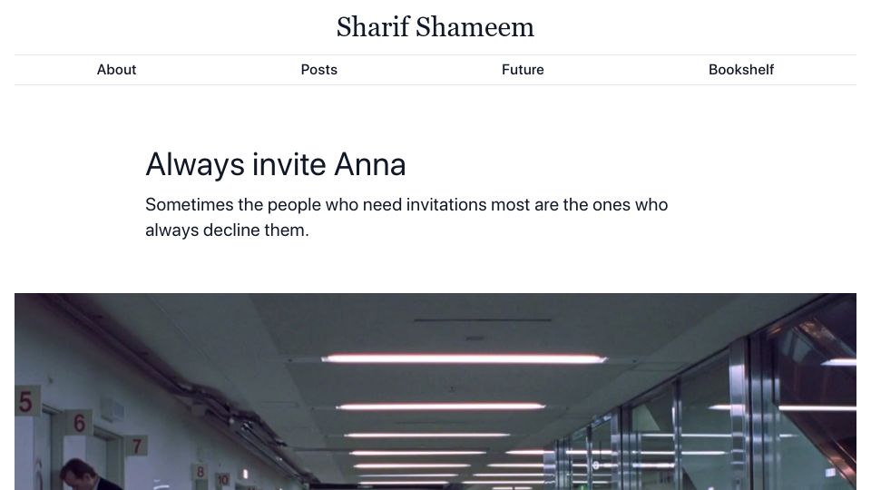 Screenshot of sharif.io: Always Invite Anna