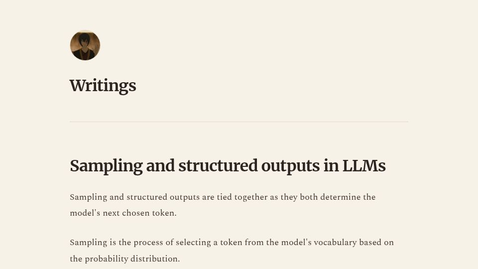 Screenshot of parthsareen.com: Sampling and structured outputs in LLMs