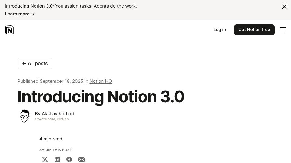 Screenshot of notion.com: Notion 3.0