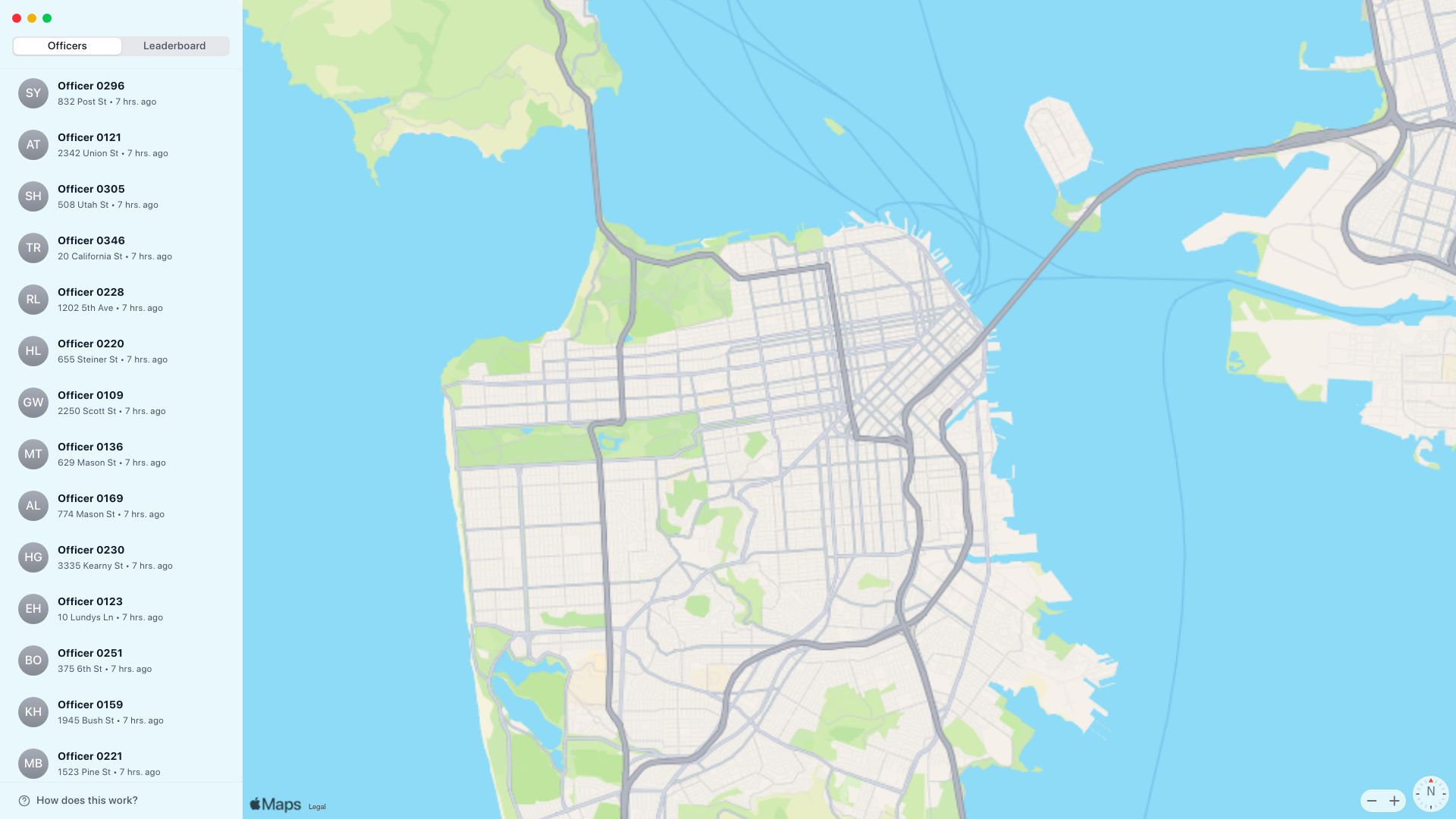 Screenshot of walzr.com: Find SF parking cops