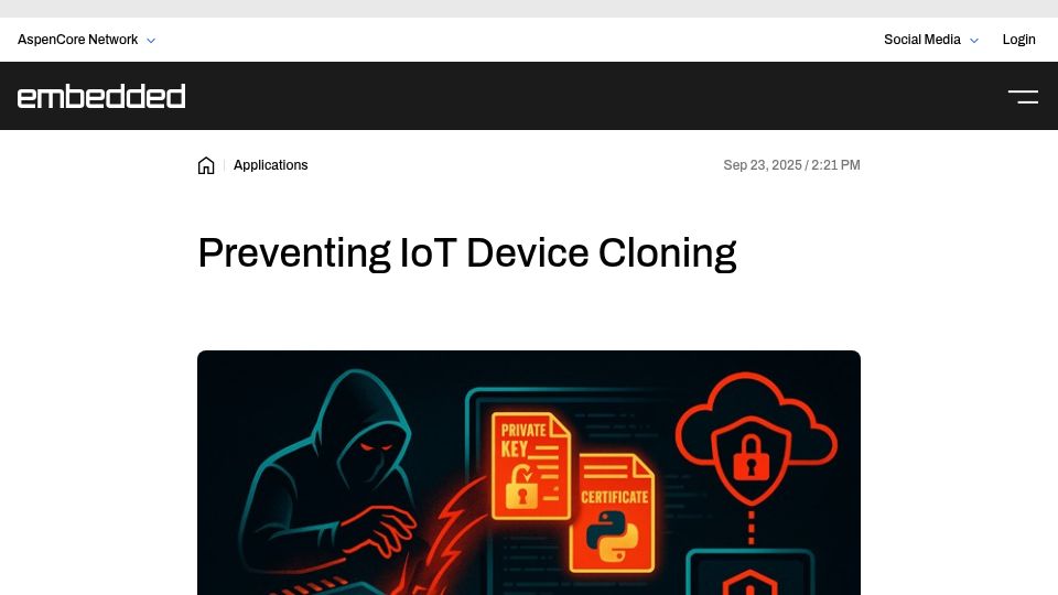 Screenshot of embedded.com: Preventing IoT Edge Device Cloning