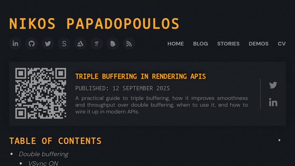 Screenshot of 4rknova.com: Triple Buffering in Rendering APIs