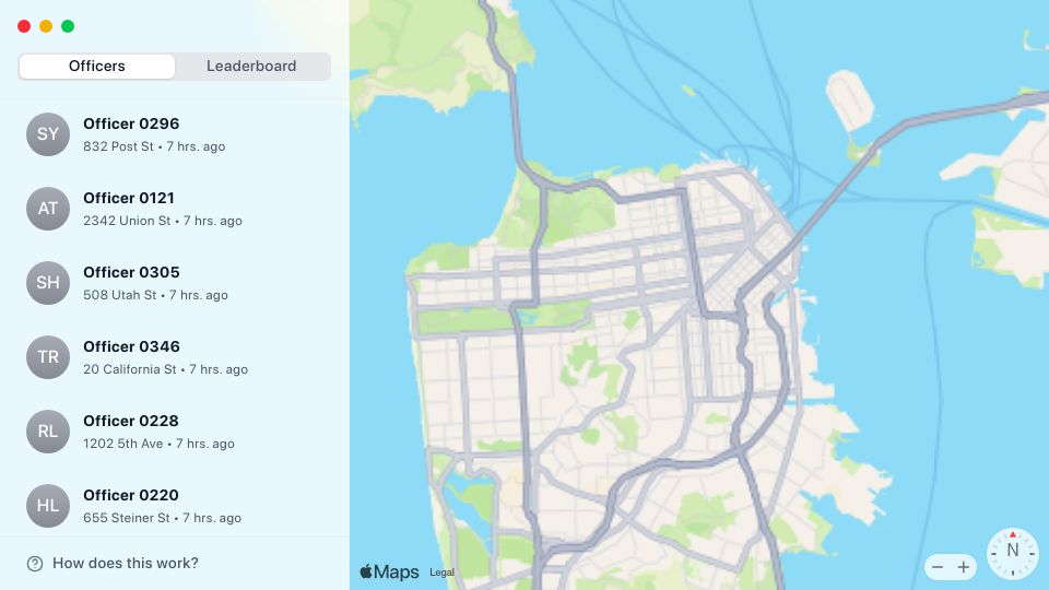 Screenshot of walzr.com: Find SF parking cops