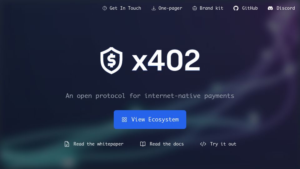 Screenshot of x402.org: x402 — An open protocol for internet-native payments