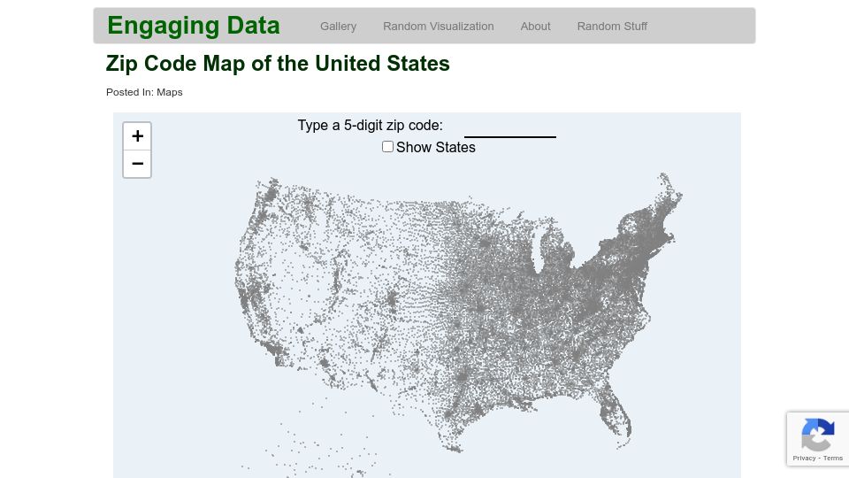 Screenshot of engaging-data.com: Zip Code Map of the United States