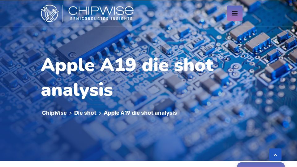 Screenshot of chipwise.tech: Apple A19 SoC die shot