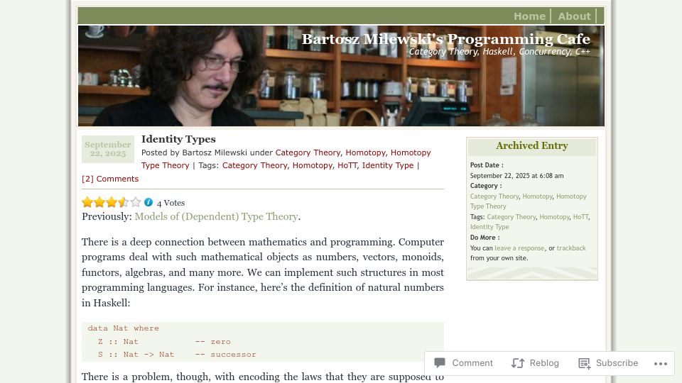 Screenshot of bartoszmilewski.com: Identity Types