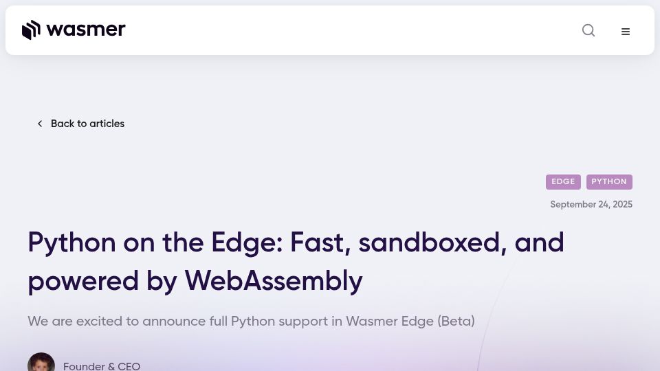 Screenshot of wasmer.io: Python on the Edge: Fast, sandboxed, and powered by WebAssembly
