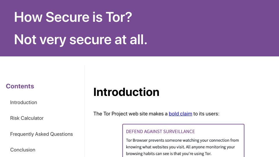 Screenshot of csam-bib.github.io: How Secure is Tor? Not secure at all