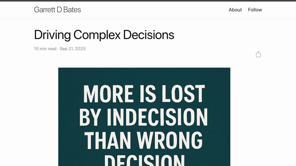 Screenshot of garrettdbates.com: Driving Complex Decisions