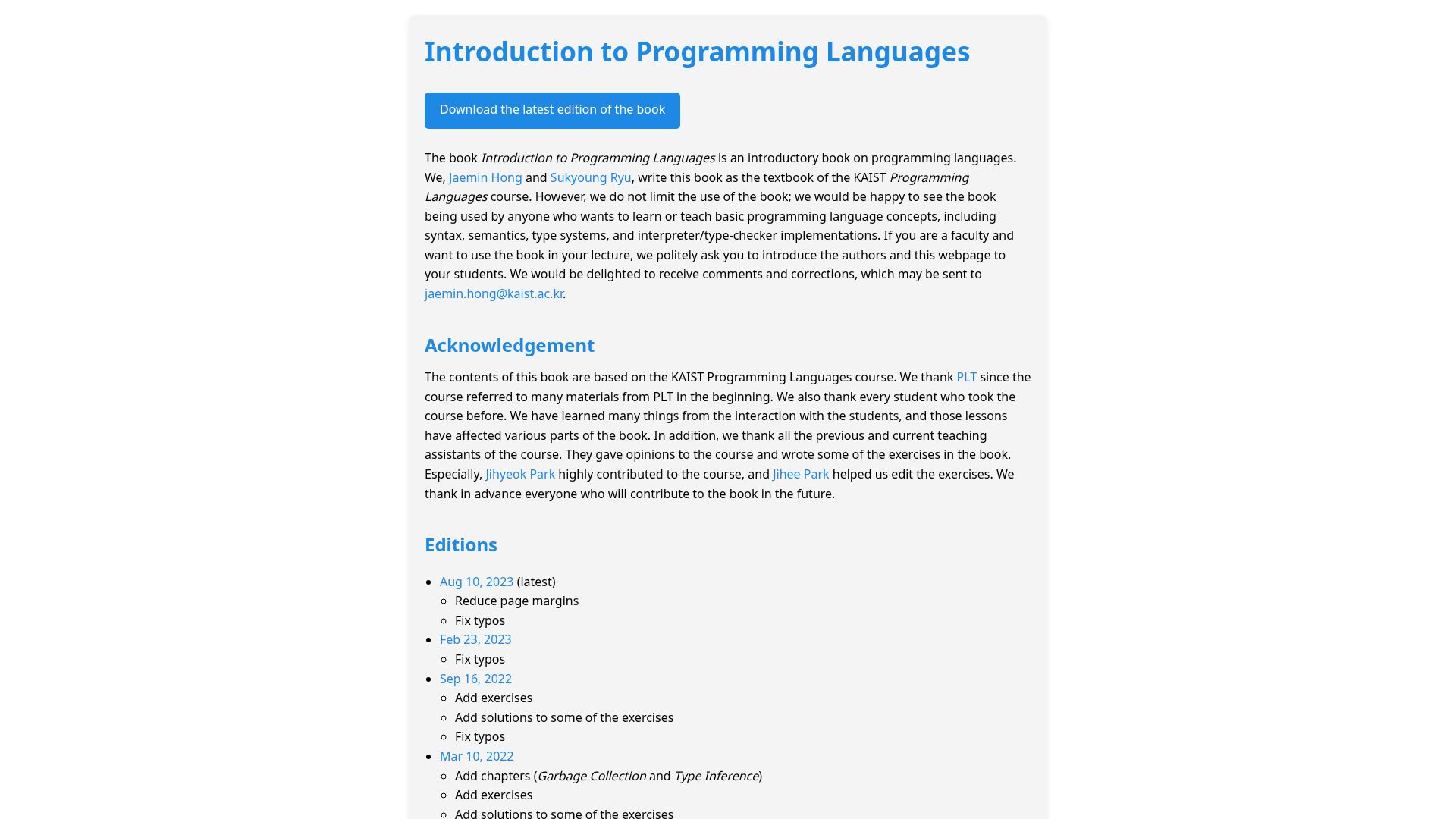 Screenshot of hjaem.info: Introduction to Programming Languages