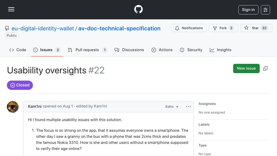 Screenshot of github.com: EU age verification app not planning desktop support