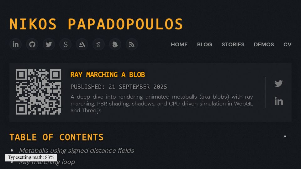 Screenshot of 4rknova.com: Ray Marching a Blob in 3D