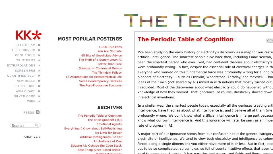 Screenshot of kk.org: Periodic Table of Cognition