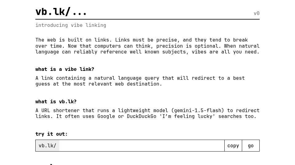 Screenshot of vb.lk: Show HN: Vibe Linking