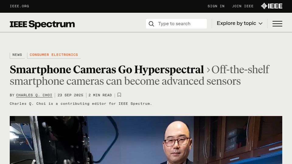 Screenshot of spectrum.ieee.org: Smartphone Cameras Go Hyperspectral