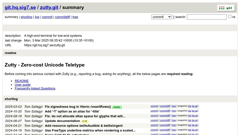 Screenshot of git.hq.sig7.se: Zutty: Zero-cost Unicode Teletype, high-end terminal for low-end systems