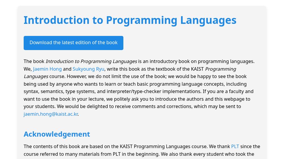 Screenshot of hjaem.info: Introduction to Programming Languages