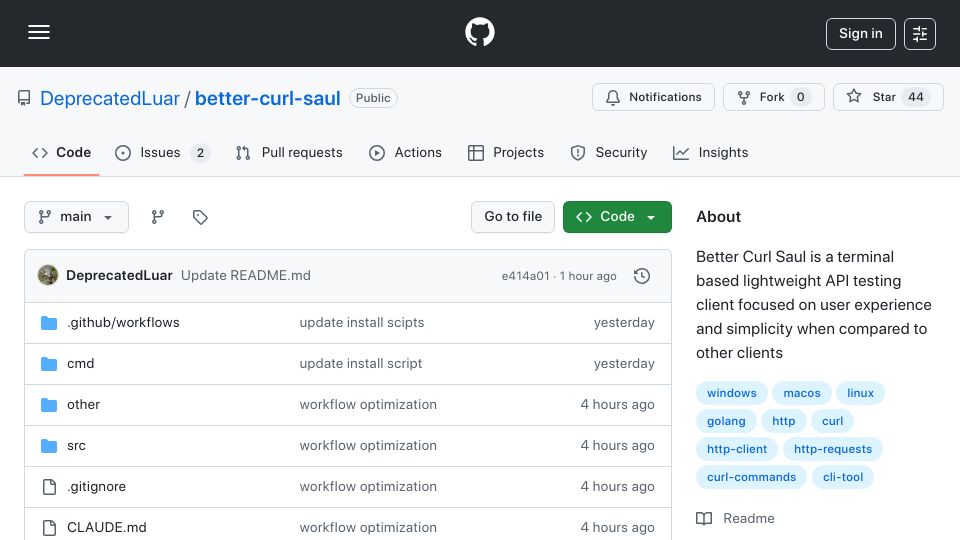 Screenshot of github.com: Better Curl Saul: a lightweight API testing CLI focused on UX and simplicity