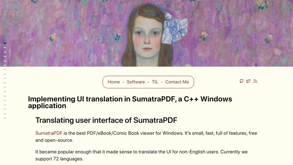 Screenshot of blog.kowalczyk.info: Implementing UI translation in SumatraPDF, a C++ Windows application