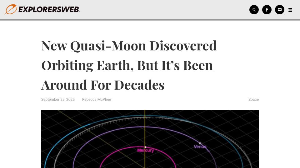 Screenshot of explorersweb.com: New Quasi-Moon Discovered Orbiting Earth, but It's Been Around for Decades