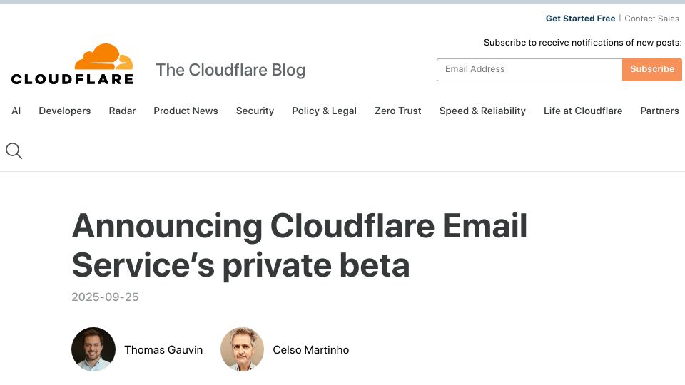 Screenshot of blog.cloudflare.com: Cloudflare Email Service: private beta