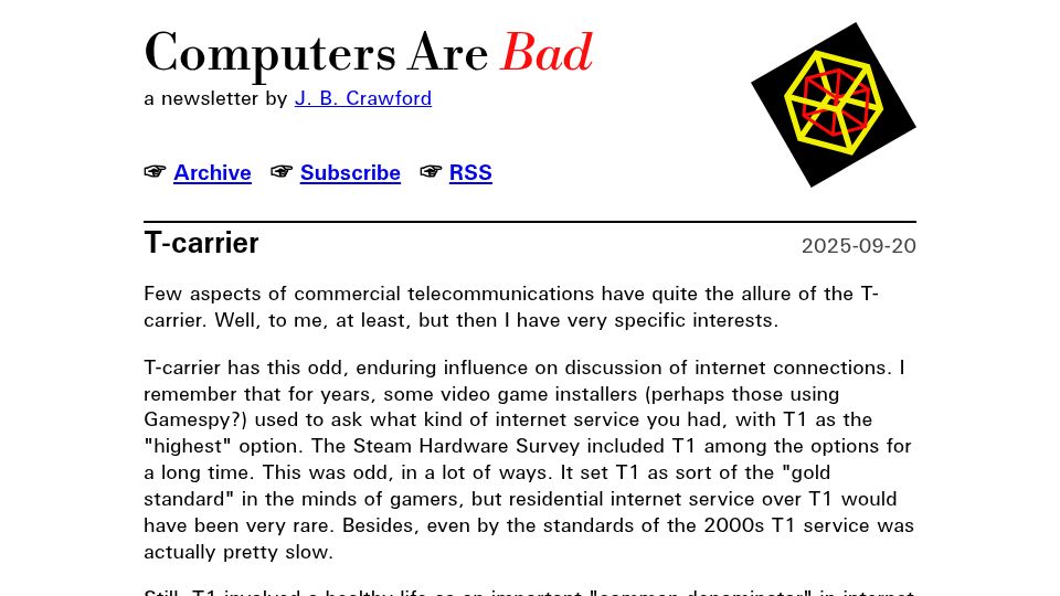 Screenshot of computer.rip: History of Telecommunications T-Carrier