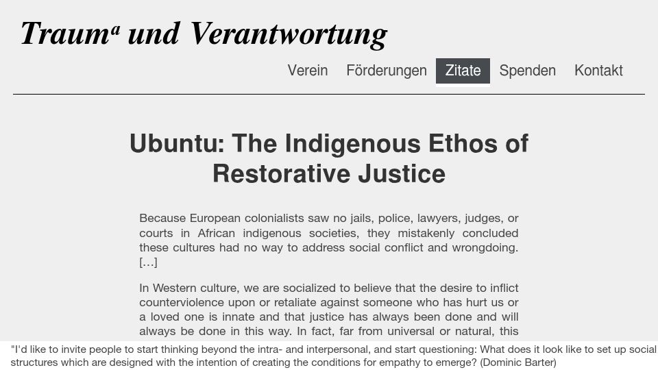 Screenshot of traum-und-verantwortung.de: Ubuntu: The Indigenous Ethos of Restorative Justice