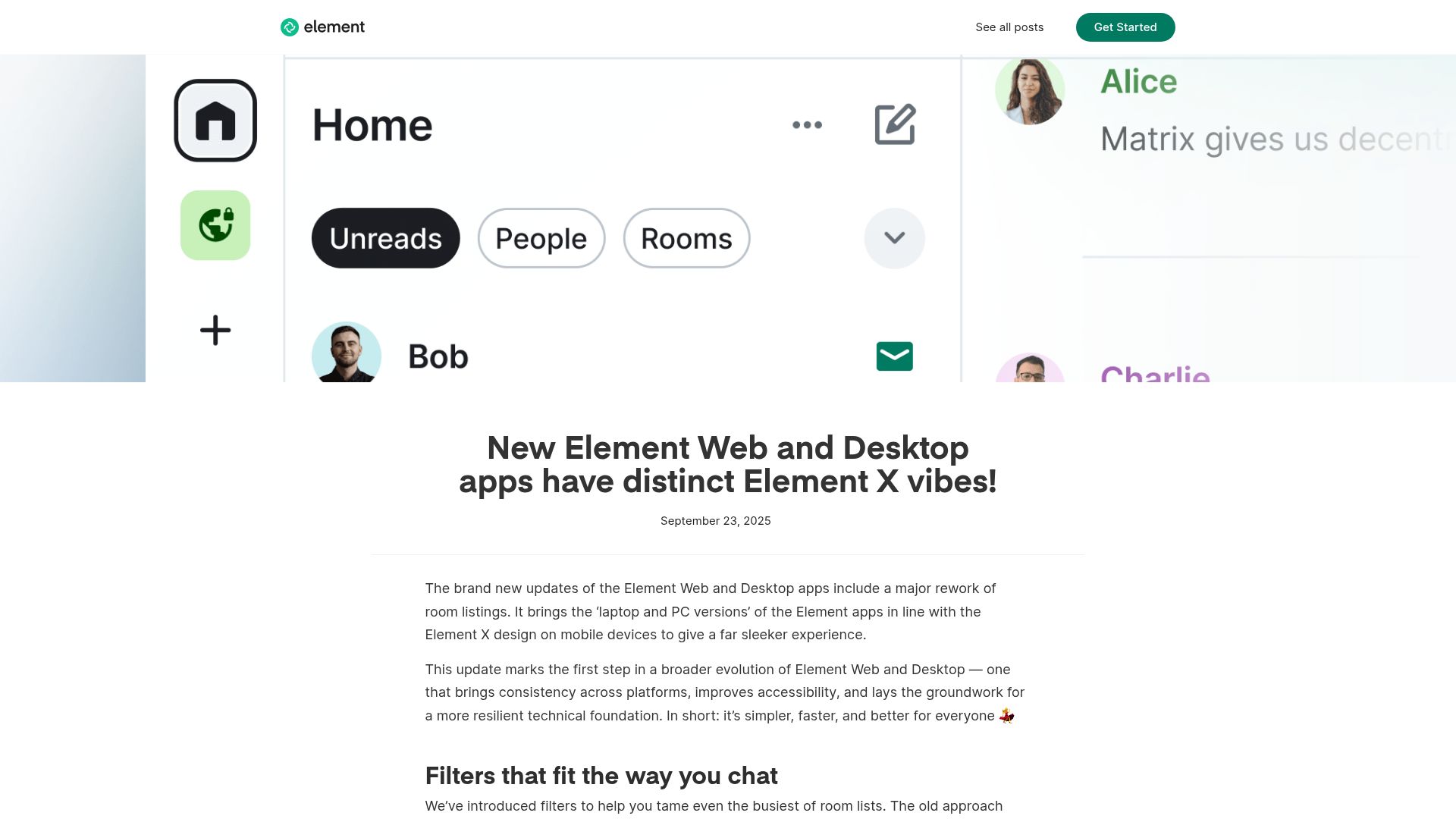 Screenshot of element.io: New element Web and desktop design