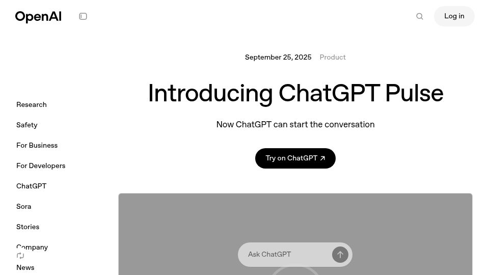 Screenshot of openai.com: ChatGPT Pulse