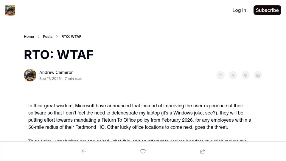 Screenshot of wordsrightman.beehiiv.com: RTO: WTAF