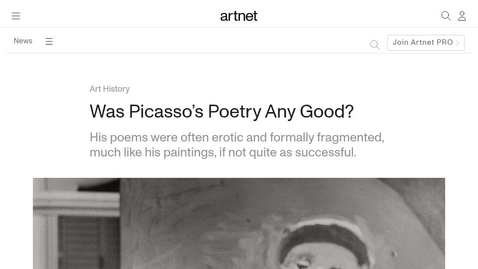 Screenshot of news.artnet.com: Pablo Picasso's poetry