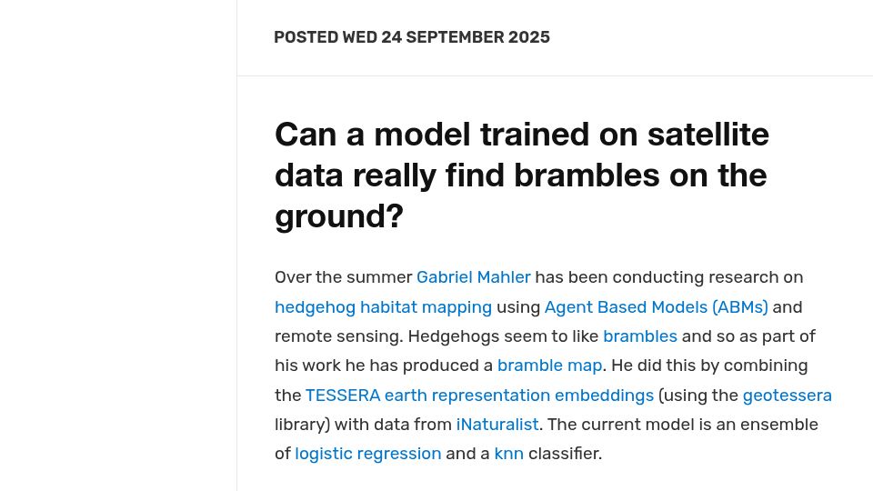 Screenshot of toao.com: Can a model trained on satellite data really find brambles on the ground?