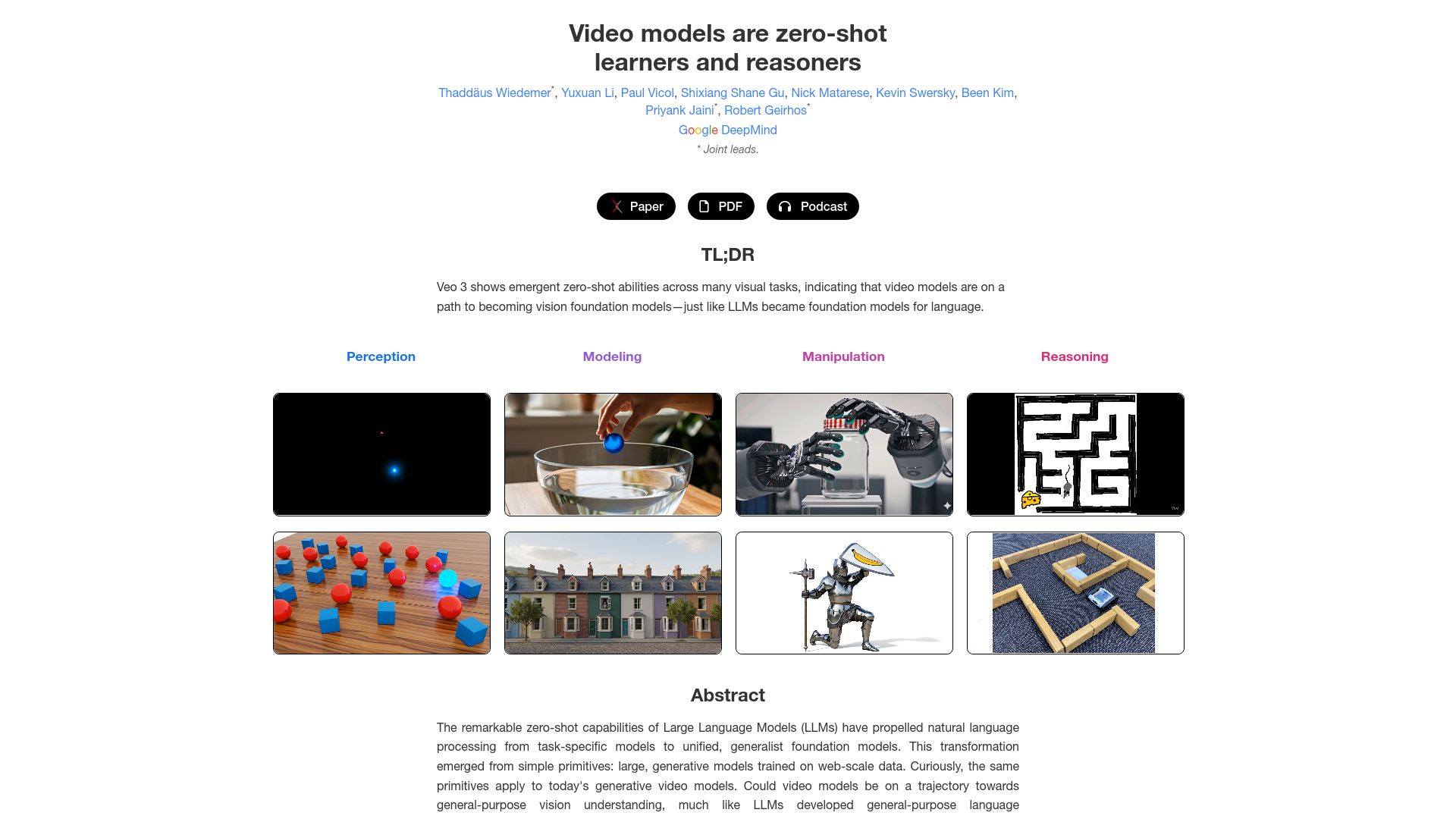 Screenshot of video-zero-shot.github.io: Video models are zero-shot learners and reasoners