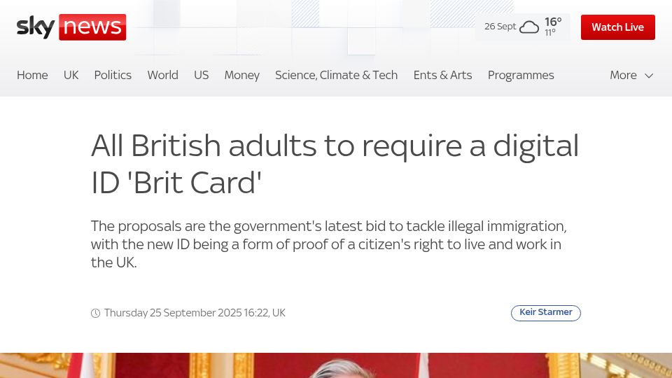 Screenshot of reuters.com: Britain to introduce compulsory digital ID for workers