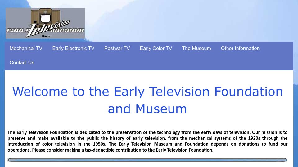Screenshot of earlytelevision.org: The Early Television Foundation and Museum