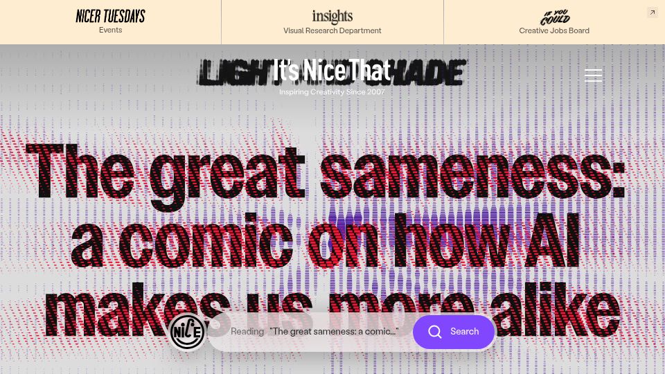 Screenshot of itsnicethat.com: The great sameness: a comic on how AI makes us more alike