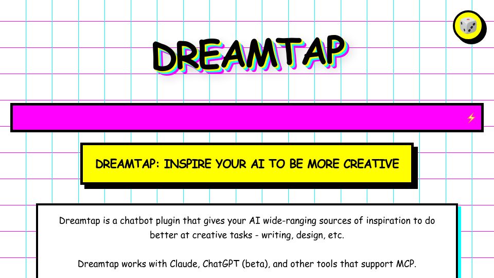 Screenshot of dreamtap.xyz: Show HN: Dreamtap – Make your AI more creative