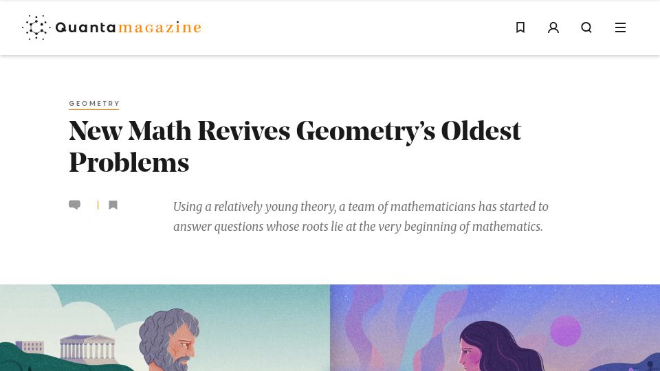 Screenshot of quantamagazine.org: New math revives geometry's oldest problems