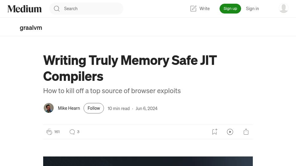 Screenshot of medium.com: Writing Memory Safe JIT Compilers