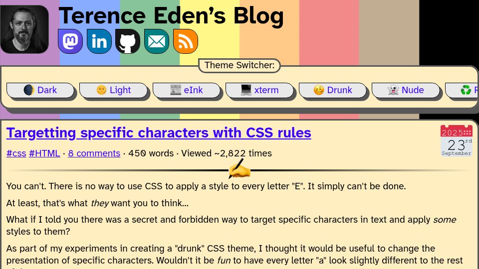 Screenshot of shkspr.mobi: Targetting specific characters with CSS rules