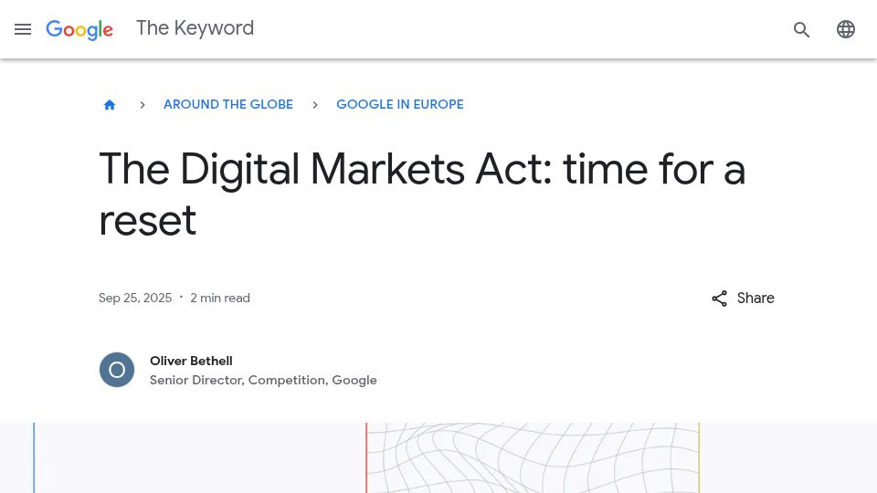 Screenshot of blog.google: The Digital Markets Act: time for a reset