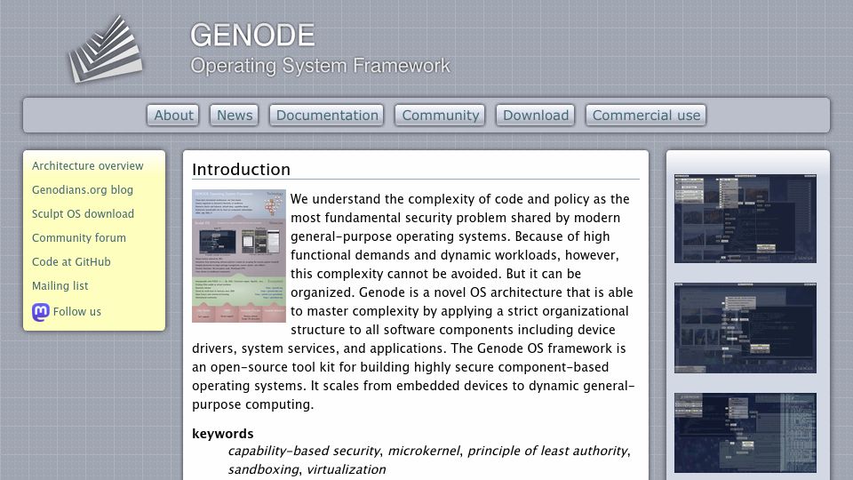 Screenshot of genode.org: Genode OS Framework