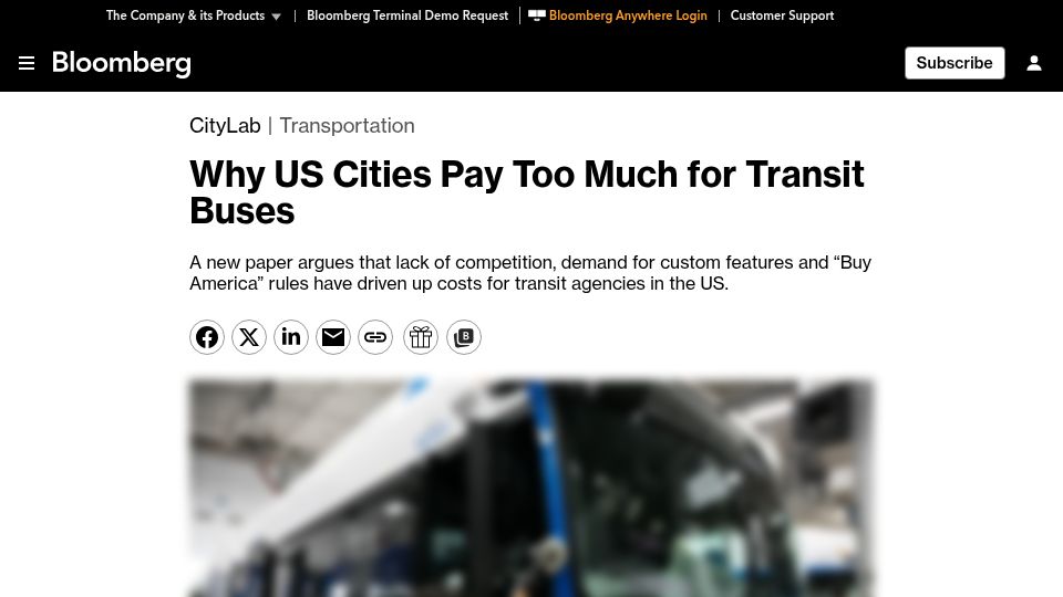 Screenshot of bloomberg.com: US cities pay too much for buses